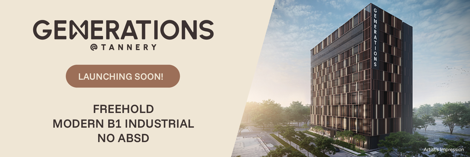 Generations @ Tannery - freehold B1 industrial development at Tannery Lane, Macpherson, Singapore. Launching soon. 55 units across 16,190 sqm of high-spec industrial space.